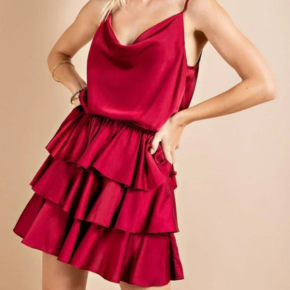 open lace back dress Fig Ruffle Mini Dress Red